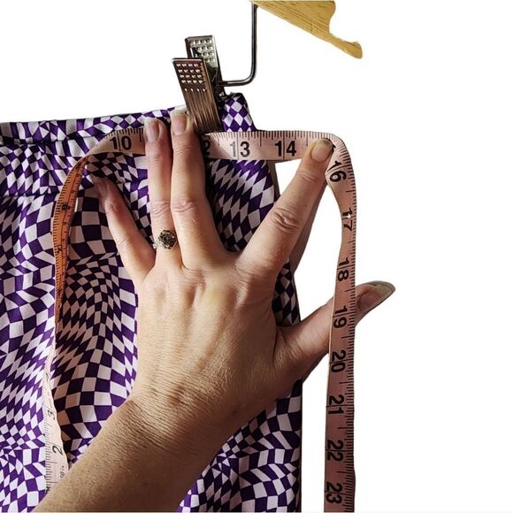 SHEIN Purple Op Art Groovy Bell Bottoms Flared High Waist Pants - Picture 11 of 11